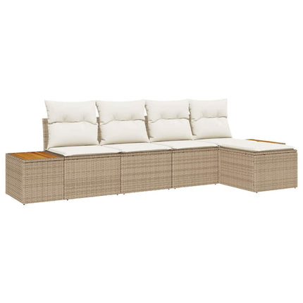Trädgårdsoffset med kudde 5 pcs Beige Poly rattan