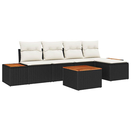 Trädgårdsoffset med kudde 6 pcs Svart Poly rattan