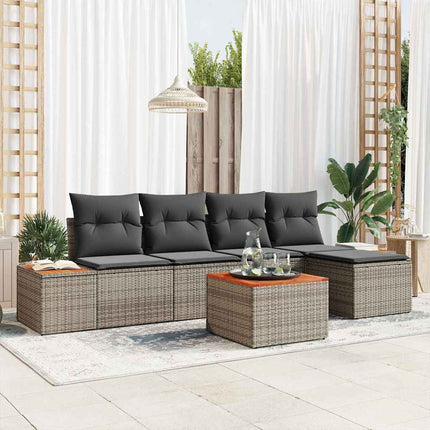 Trädgårdsoffset med kudde 6 pcs Grå Poly rattan