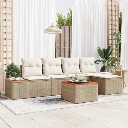Trädgårdsoffset med kudde 6 pcs Beige Poly rattan