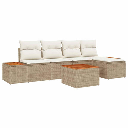 Trädgårdsoffset med kudde 6 pcs Beige Poly rattan