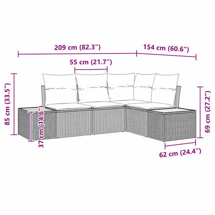 Trädgårdsoffset 5 st Svart Poly rattan