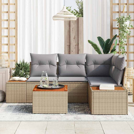 Trädgårdsoffset med kudde 5 pcs Beige Poly rattan
