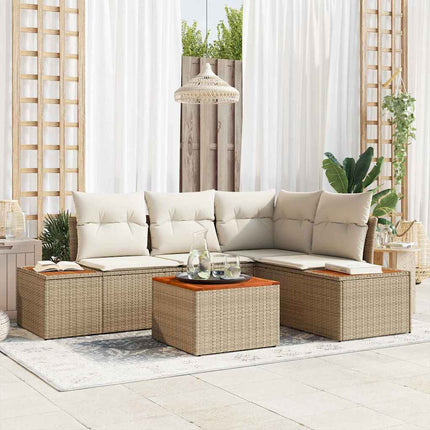 Trädgårdsoffset med kudde 5 pcs Beige Poly rattan
