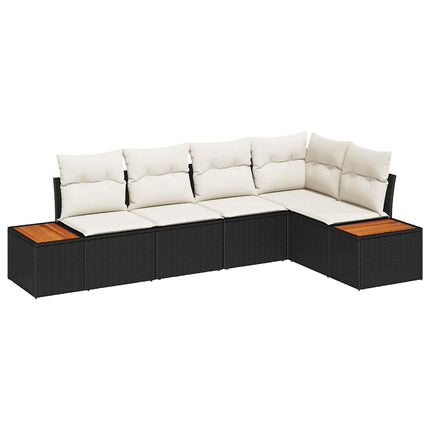 Trädgårdsoffset 5 st Svart Poly rattan