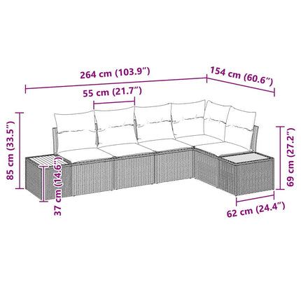 Trädgårdsoffset 5 st Svart Poly rattan
