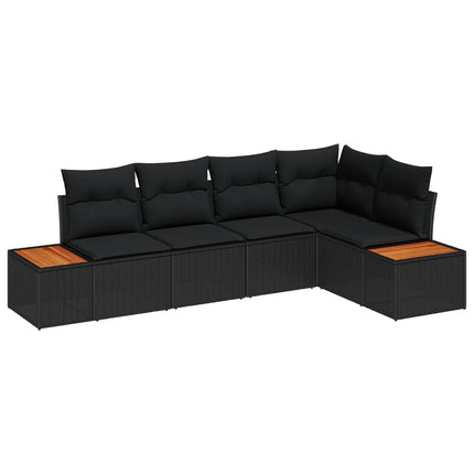 Trädgårdsoffset med kudde 5 pcs Svart Poly rattan