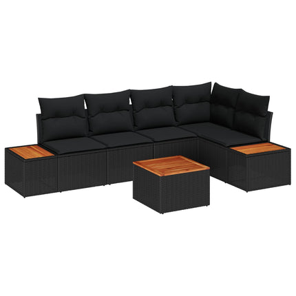 Trädgårdsoffset med kudde 6 pcs Svart Poly rattan