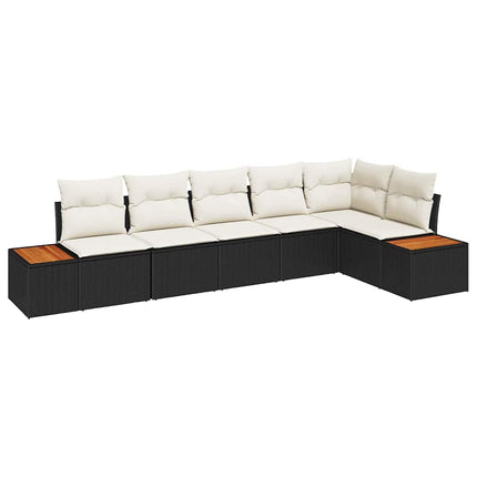 Trädgårdsoffset med kudde 6 pcs Svart Poly rattan