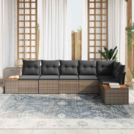 Trädgårdsoffset med kudde 6 pcs Grå Poly rattan