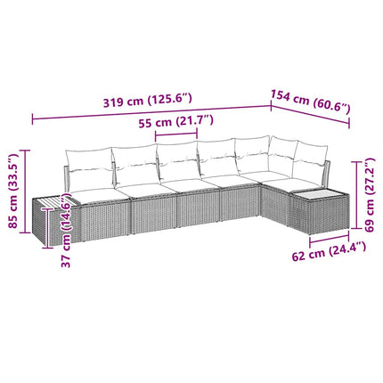 Trädgårdsoffset med kudde 6 pcs Beige Poly rattan