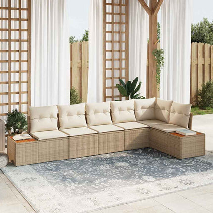 Trädgårdsoffset med kudde 6 pcs Beige Poly rattan