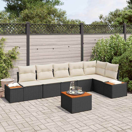 Trädgårdsoffset med kudde 7 pcs Svart Poly rattan