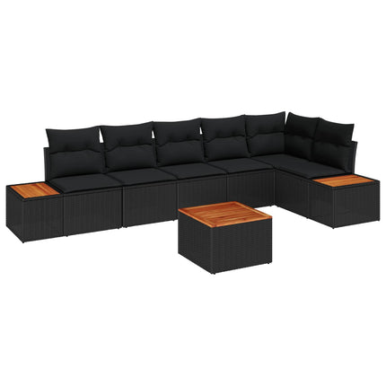 Trädgårdsoffset med kudde 7 pcs Svart Poly rattan