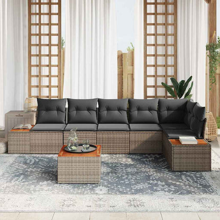 Trädgårdsoffset med kudde 7 pcs Grå Poly rattan
