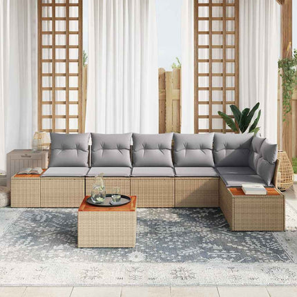 Trädgårdsoffset med kudde 7 pcs Beige Poly rattan