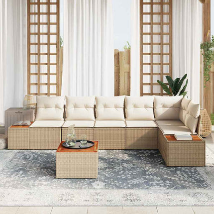 Trädgårdsoffset med kudde 7 pcs Beige Poly rattan