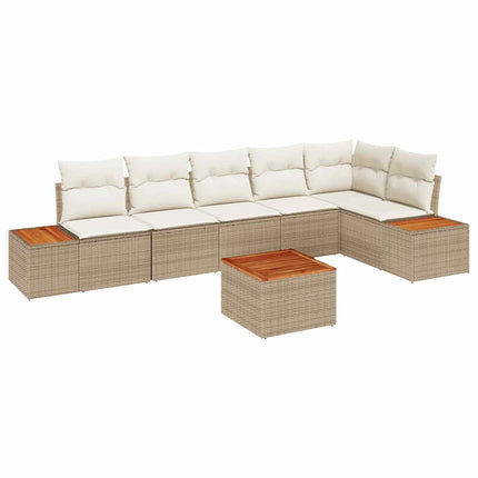 Trädgårdsoffset med kudde 7 pcs Beige Poly rattan