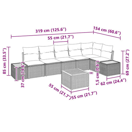 Trädgårdsoffset med kudde 7 pcs Beige Poly rattan