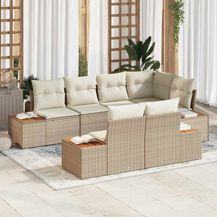 Trädgårdsoffset med kudde 7 pcs Beige konstrotting