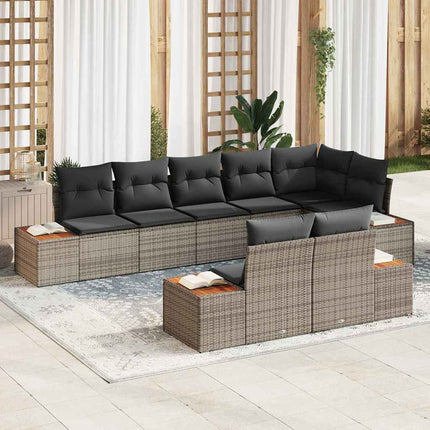 Trädgårdsoffset med kudde 8 pcs Grå Poly rattan