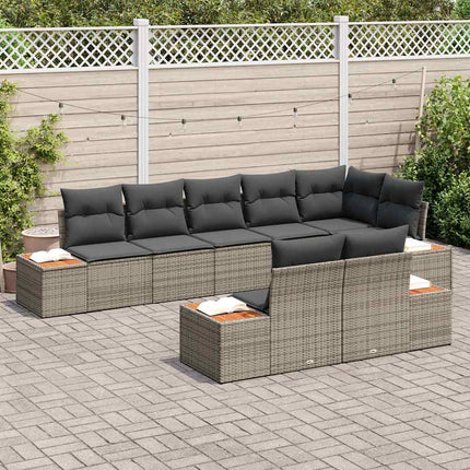 Trädgårdsoffset med kudde 8 pcs Grå Poly rattan