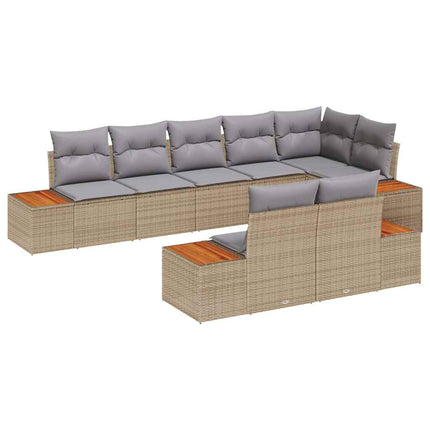 Trädgårdsoffset med kudde 8 pcs Beige Poly rattan