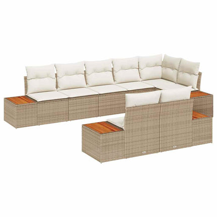 Trädgårdsoffset med kudde 8 pcs Beige Poly rattan