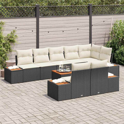 Trädgårdsoffset med kudde 9 pcs Svart Poly rattan