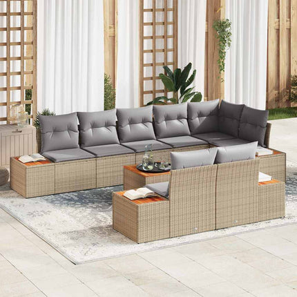 Trädgårdsoffset med kudde 9 pcs Beige Poly rattan