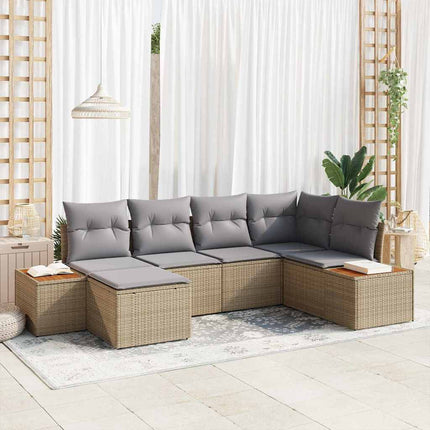 Trädgårdsoffset med kudde 6 pcs Beige konstrotting