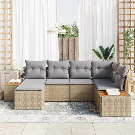 Trädgårdsoffset med kudde 6 pcs Beige konstrotting