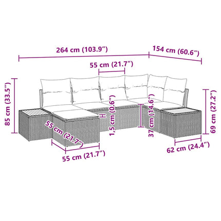 Trädgårdsoffset med kudde 6 pcs Beige konstrotting