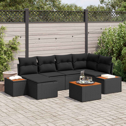 Trädgårdsoffset med kudde 7 pcs Svart konstrotting