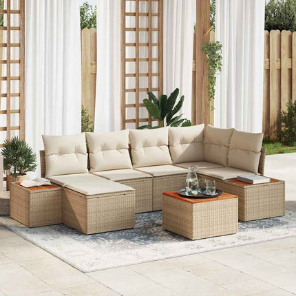 Trädgårdsoffset med kudde 7 pcs Beige konstrotting