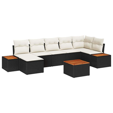Trädgårdsoffset med kudde 8 pcs Svart Poly rattan