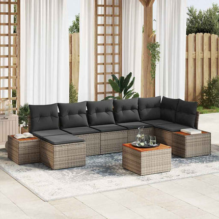 Trädgårdsoffset med kudde 8 pcs Grå Poly rattan
