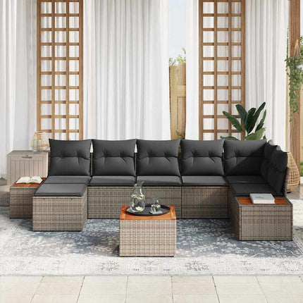 Trädgårdsoffset med kudde 8 pcs Grå Poly rattan