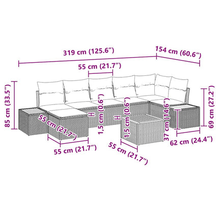 Trädgårdsoffset med kudde 8 pcs Beige konstrotting