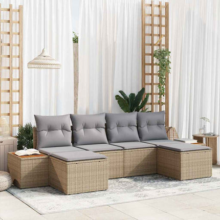 Trädgårdsoffset med kudde 6 pcs Beige konstrotting