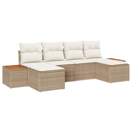 Trädgårdsoffset med kudde 6 pcs Beige konstrotting