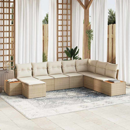 Trädgårdsoffset med kudde 8 pcs Beige Poly rattan