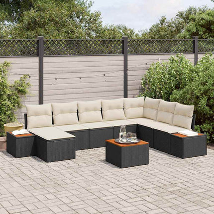 Trädgårdsoffset 9 st Svart Poly rattan