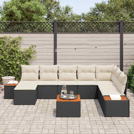Trädgårdsoffset 9 st Svart Poly rattan