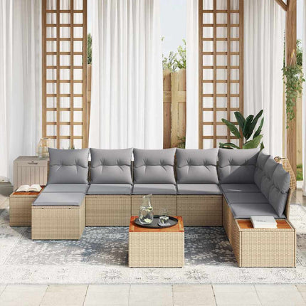 Trädgårdsoffset 9 st Beige Poly rattan