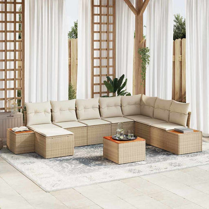 Trädgårdsoffset 9 st Beige Poly rattan