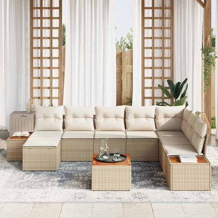 Trädgårdsoffset med kudde 9 pcs Beige Poly rattan