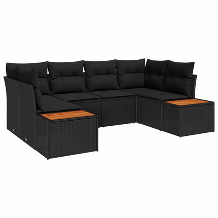 Trädgårdsoffset med kudde 6 pcs Svart konstrotting
