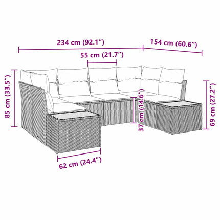 Trädgårdsoffset med kudde 6 pcs Grå konstrotting