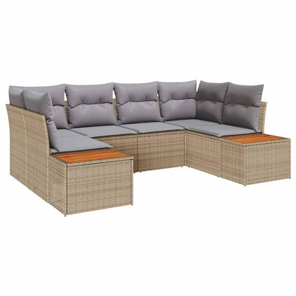 Trädgårdsoffset med kudde 6 pcs Beige konstrotting